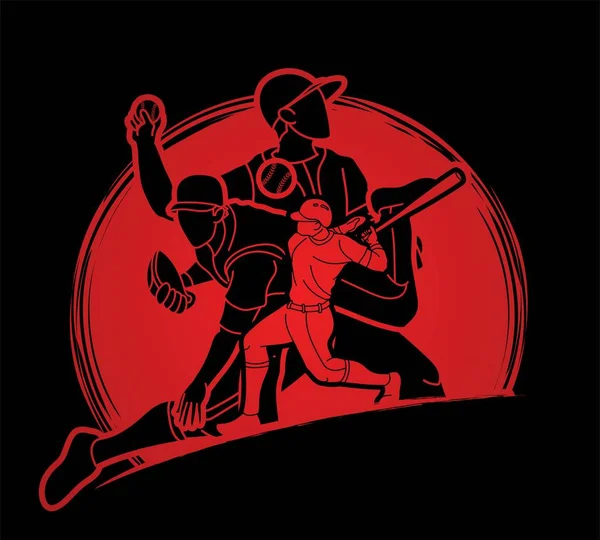 Beyzbol oyuncuları grubu çizgi film sporu grafik vektörü.