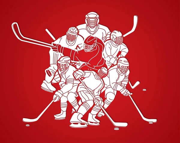 Ice Hockey Gracze Akcja Kreskówka Sport Graficzny Wektor — Wektor stockowy