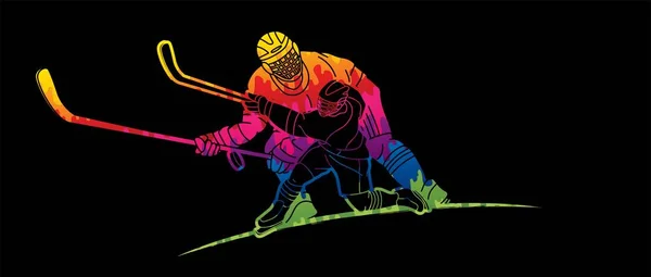 Ice Hockey Hráči Akce Karikatura Sportovní Grafický Vektor — Stockový vektor