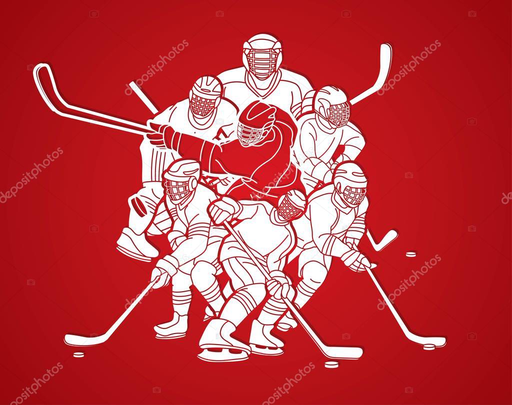 Ice Hockey players action cartoon sport graphic vector