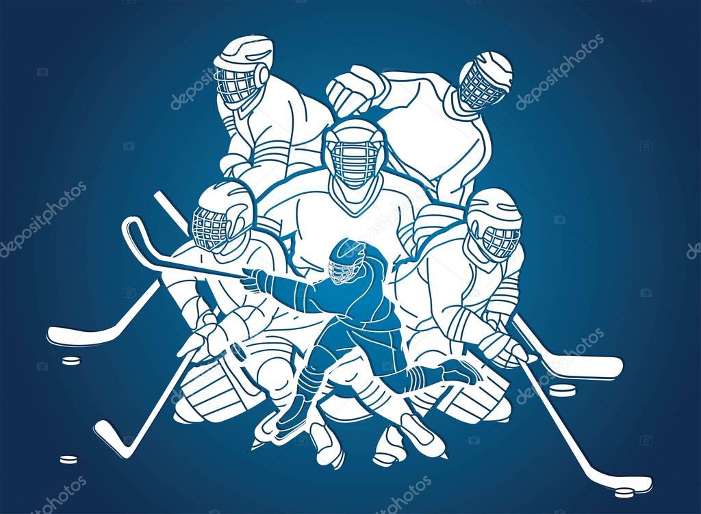 Ice Hockey players action cartoon sport graphic vector