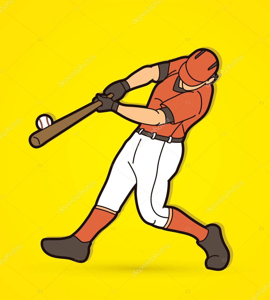 Baseball player action cartoon sport graphic vector.