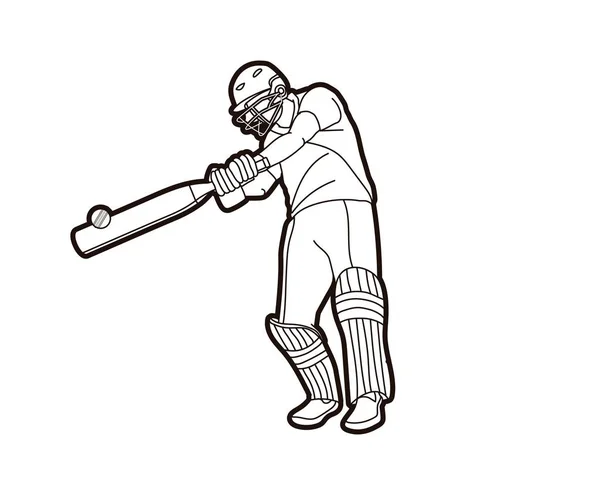 Cricket Jugador Acción Dibujos Animados Vector Gráfico Deporte — Archivo Imágenes Vectoriales