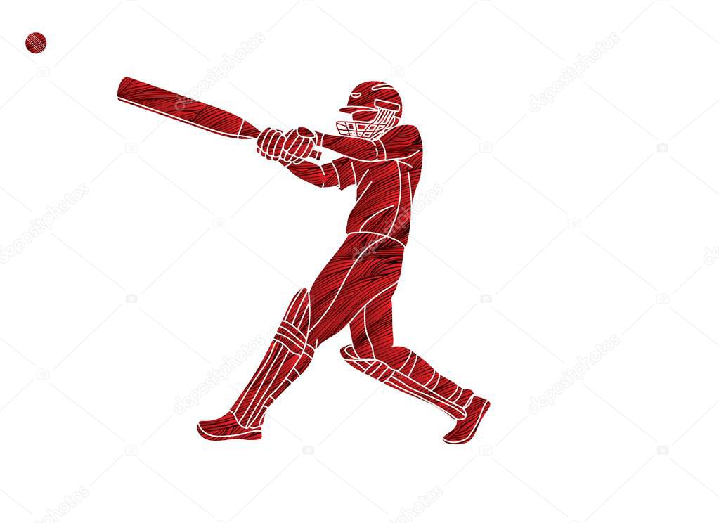 Cricket player action cartoon sport graphic vector