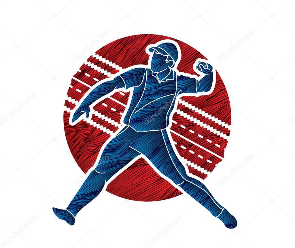 Cricket player action cartoon sport graphic vector