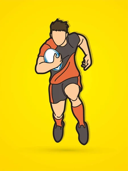 Jugador Rugby Acción Dibujos Animados Vector Gráfico Deportivo — Archivo Imágenes Vectoriales