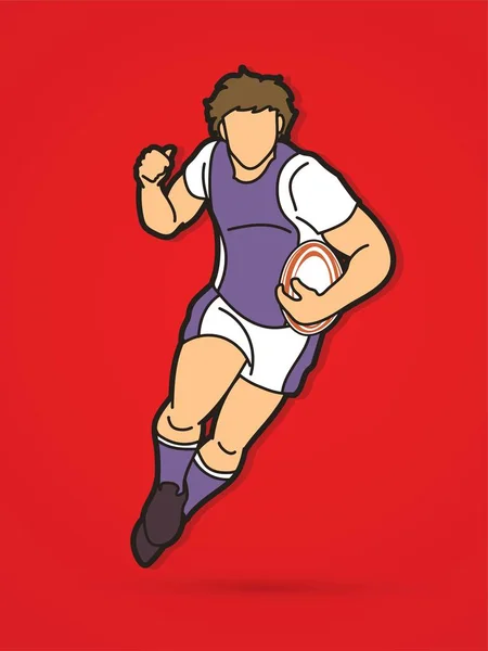 Jugador Rugby Acción Dibujos Animados Vector Gráfico Deportivo — Archivo Imágenes Vectoriales