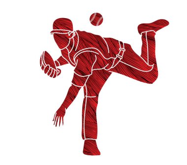 Beyzbol oyuncusu aksiyon çizgi film grafik vektörü.