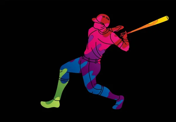 Jogador Beisebol Ação Cartoon Vector Gráfico — Vetor de Stock
