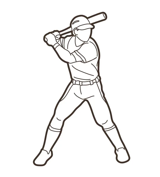 Baseball Játékos Akció Rajzfilm Sport Grafika Vektor — Stock Vector