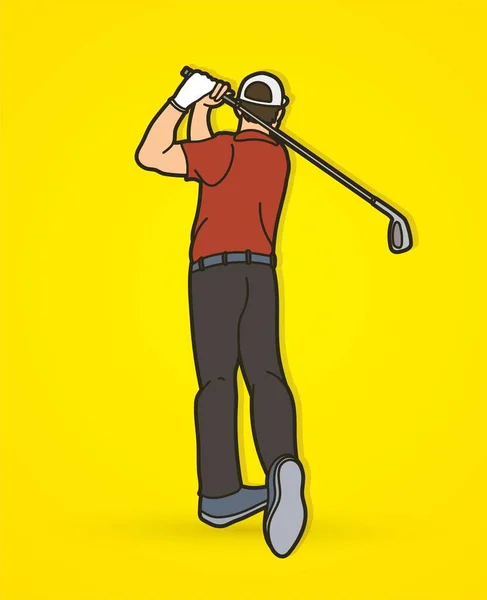 ゴルフプレーヤーアクション漫画スポーツグラフィックベクトル — ストックベクタ