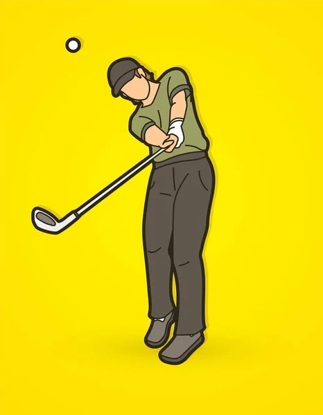 ゴルフプレーヤーゴルフアクション漫画スポーツグラフィックベクトル — ストックベクタ