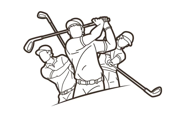 Group Golf Players Action Cartoon Sport Graphic Vector — Stock Vector