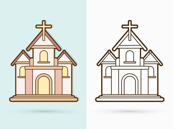 具有交叉的基督教会 构建卡通图形矢量 — 图库矢量图片