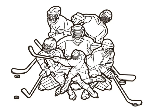 Grupo Jugadores Hockey Sobre Hielo Acción Dibujos Animados Vector Gráfico — Vector de stock