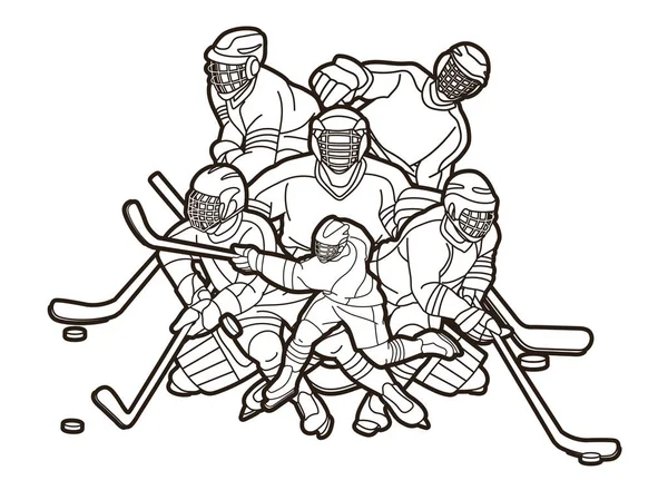 Group Ice Hockey Players Action Cartoon Sport Graphic Vector — Stock Vector