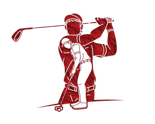Ομάδα Παικτών Γκολφ Golfer Δράση Κινουμένων Σχεδίων Αθλητισμό Graphic Διάνυσμα — Διανυσματικό Αρχείο