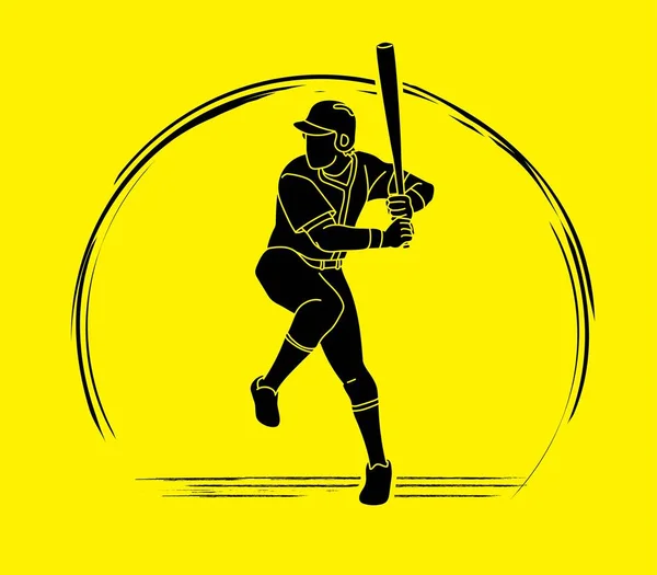 野球選手のアクション漫画スポーツグラフィックベクトル — ストックベクタ