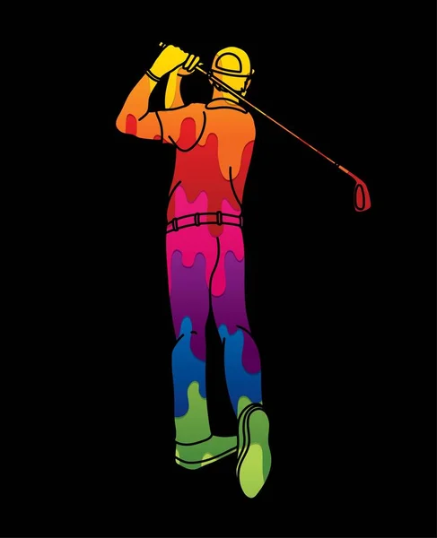 ゴルフプレーヤーアクション漫画スポーツグラフィックベクトル — ストックベクタ