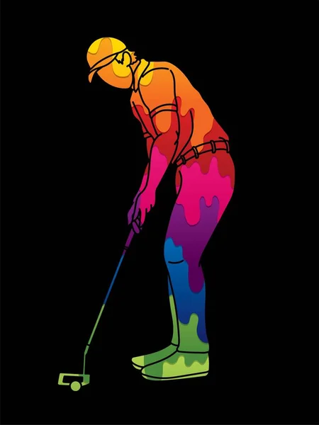 Golf Player Akcja Kreskówka Sport Grafika Wektor — Wektor stockowy