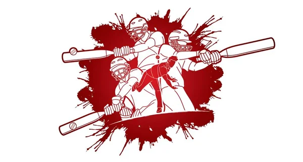 クリケット選手のアクション漫画スポーツグラフィックベクトルのグループ — ストックベクタ
