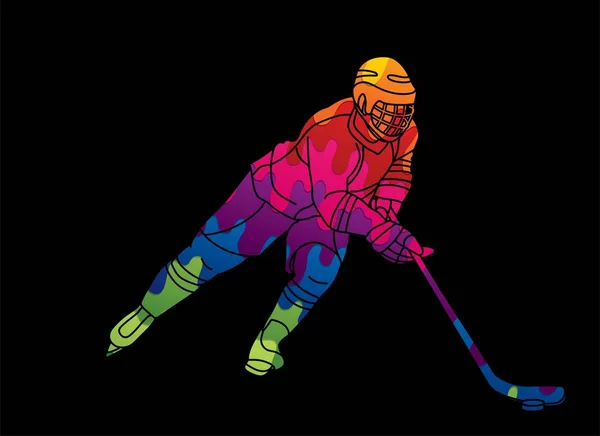 Ijshockey Speler Actie Cartoon Sport Grafische Vector — Stockvector