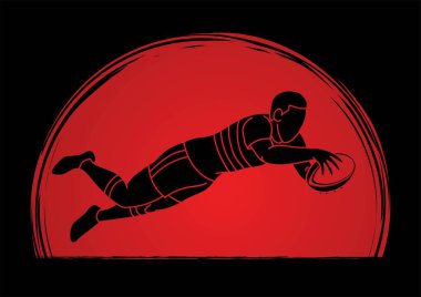 Rugby player action cartoon sport graphic vector. vector