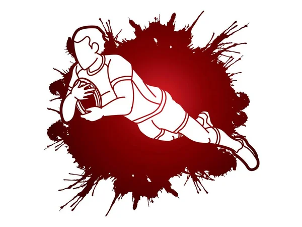 Rugby Jogador Ação Desenho Animado Esporte Gráfico Vetor — Vetor de Stock