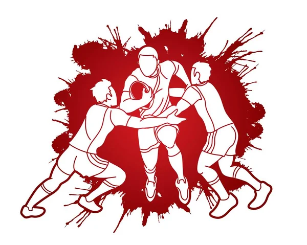 Jugador Rugby Acción Dibujos Animados Vector Gráfico Deportivo — Archivo Imágenes Vectoriales