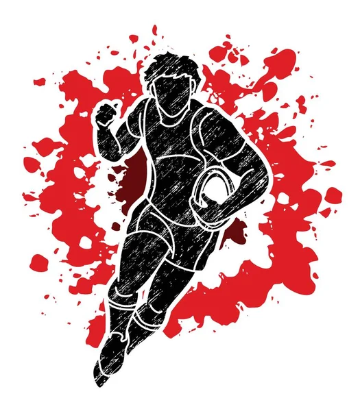 Rugby Spieler Action Cartoon Sport Grafik Vektor — Stockvektor