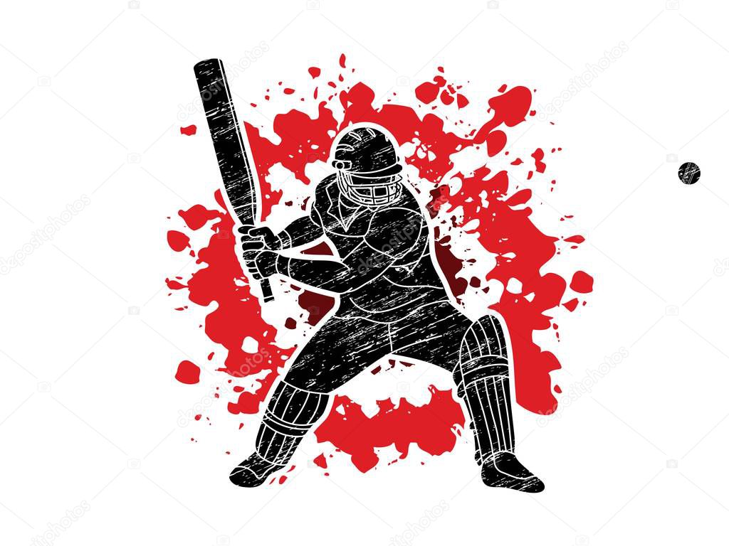 Cricket player action cartoon sport graphic vector