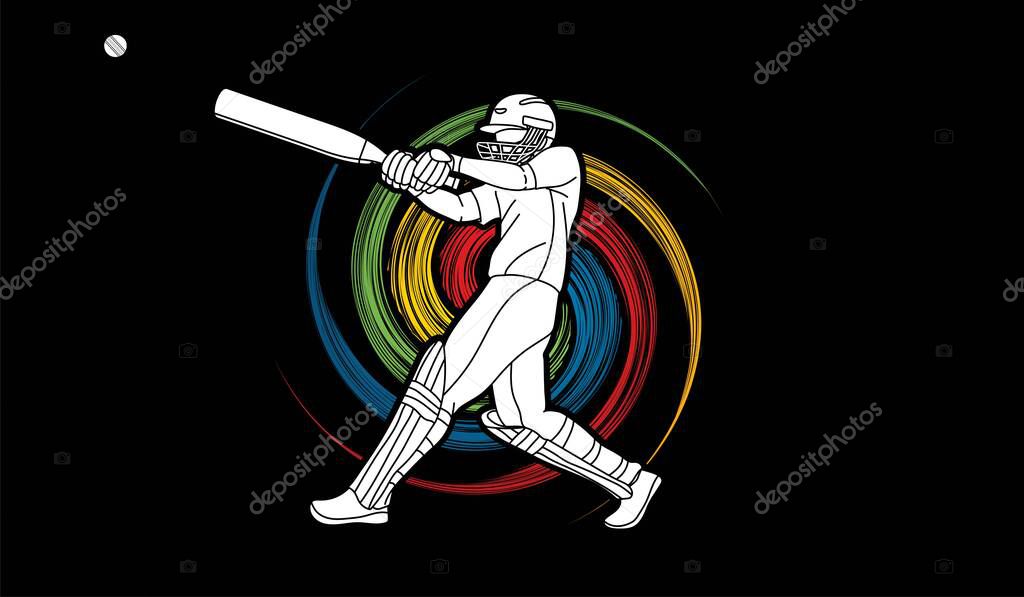 Cricket player action cartoon sport graphic vector