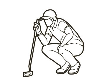 Golf oyuncusu Golfçü aksiyon çizgi film sporu grafik vektörü.