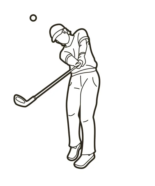 Γκολφ Παίκτης Golfer Δράση Κινουμένων Σχεδίων Αθλητισμός Γραφικών Φορέα — Διανυσματικό Αρχείο