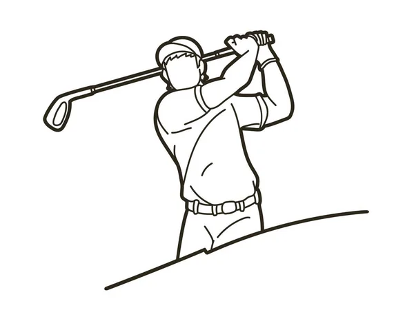 ゴルフプレーヤーゴルフアクション漫画スポーツグラフィックベクトル — ストックベクタ