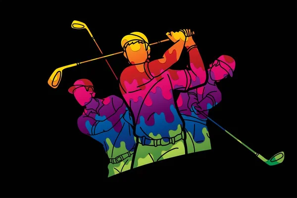 Group Golf Players Action Cartoon Sport Graphic Vector — 스톡 벡터