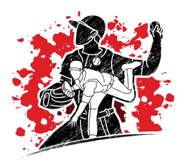 Beyzbol oyuncuları grubu çizgi film sporu grafik vektörü.