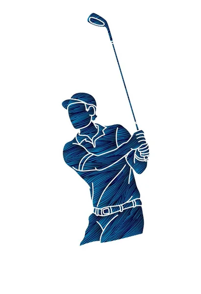 Golf Játékos Golfer Akció Rajzfilm Sport Grafikus Vektor — Stock Vector