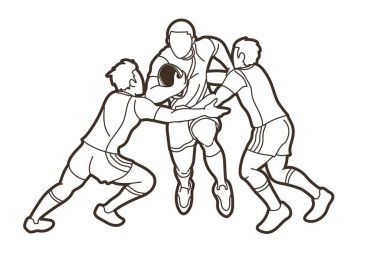 Rugby player action cartoon sport graphic vector. vector