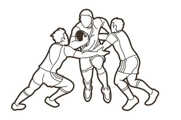 Rugby Giocatore Azione Cartone Animato Sport Grafica Vettoriale — Vettoriale Stock