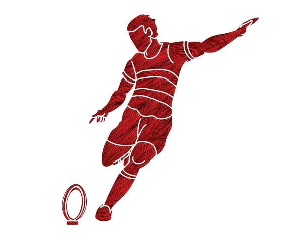 Jugador Rugby Acción Dibujos Animados Vector Gráfico Deportivo — Archivo Imágenes Vectoriales