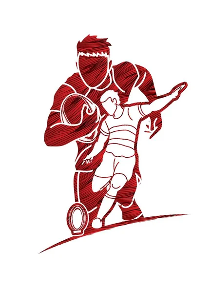 Gruppo Giocatori Rugby Azione Fumetto Sport Grafica Vettoriale — Vettoriale Stock