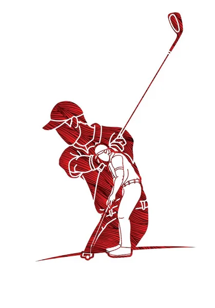 ゴルフ選手ゴルファーアクション漫画スポーツグラフィックベクトル — ストックベクタ
