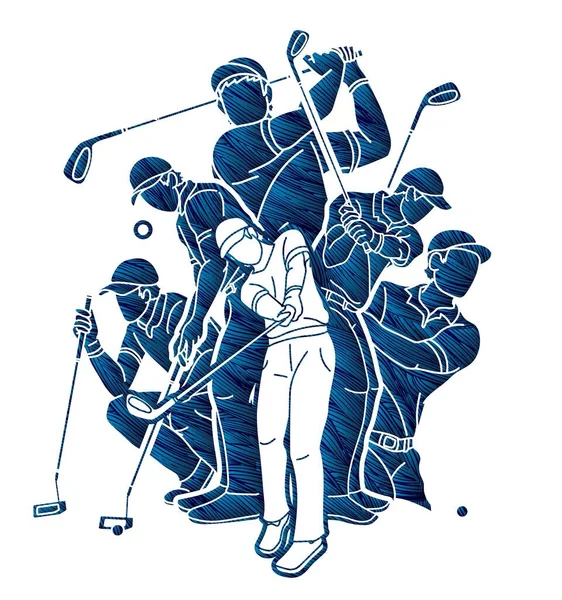 Jugadores Golf Golfista Acción Dibujos Animados Deporte Gráfico Vector — Archivo Imágenes Vectoriales