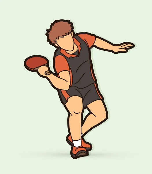 Ping Pong Speler Tafeltennis Actie Cartoon Grafische Vector — Stockvector