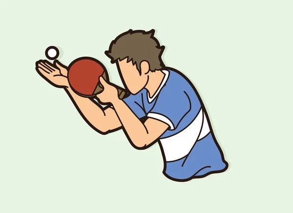 Giocatore Ping Pong Vettore Grafico Del Fumetto Azione Tennis Tavolo — Vettoriale Stock