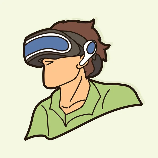 Man Wearing Virtual Reality Glasses Cartoon Graphic Vector — Stock Vector