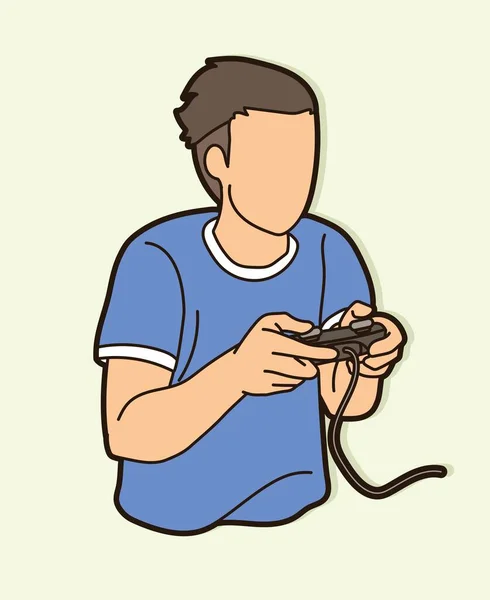 Mann Spielt Videospiele Cartoon Grafik Vektor — Stockvektor