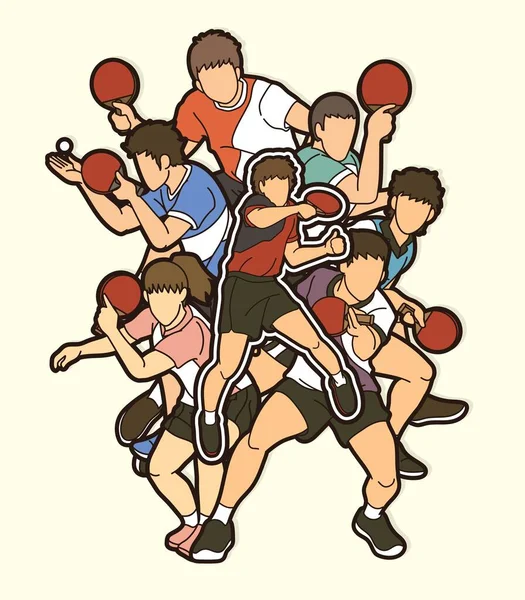 Ping Pong Tafeltennis Spelers Actie Cartoon Sport Grafische Vector — Stockvector