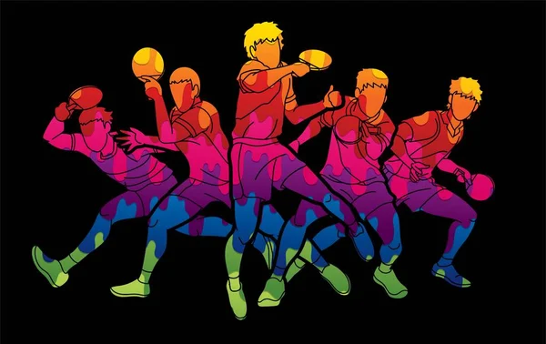 ピンポン 卓球選手アクション漫画スポーツグラフィックベクトル — ストックベクタ